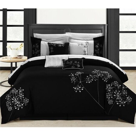 Chic Home Chic Home 33CK107-US Bedding Embroidered Comforter Set - Black; Pink Floral & White - King - 8 Piece 33CK107-US